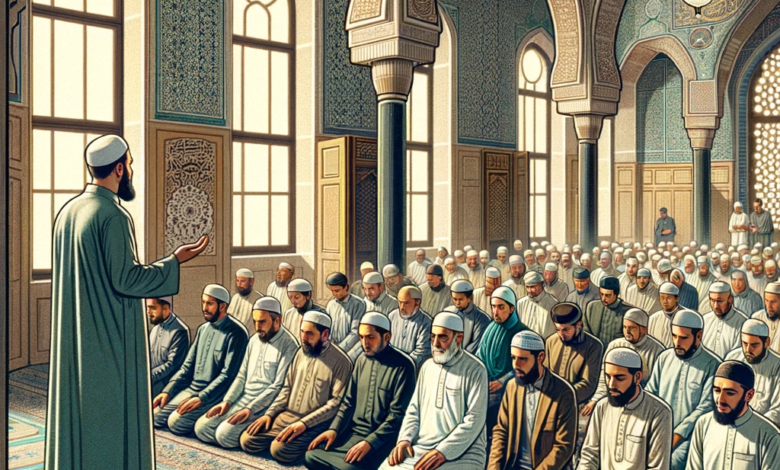 Un imam devant des fidèles dans une mosquée