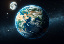 La terre et la lune vues de l'espace.