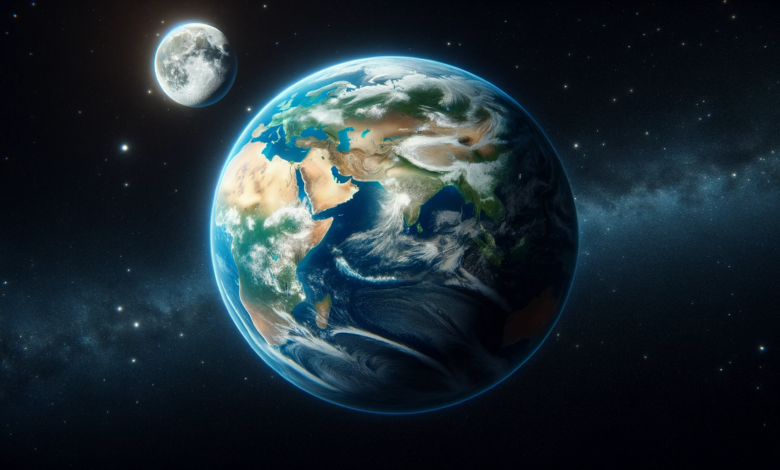 La terre et la lune vues de l'espace.
