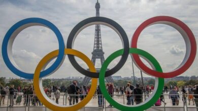 Anneaux olympiques à Paris, 23 septembre 2017.